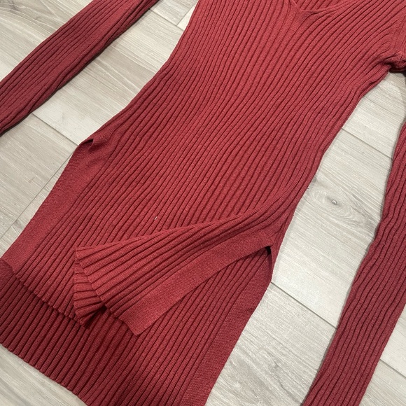 Ambiance Deep Red Ribbed V-Neck Sweater - Picture 3 of 4